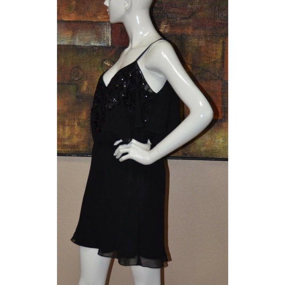 KAREN MILLEN Designer Black Party Cocktail Dress Sequin Frill Top Size 12 - Picture 6 of 9